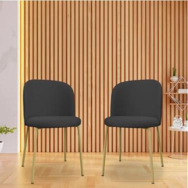Imagem de Kit 2 Cadeiras de Jantar Elegance com Base Dourada em Linho – Conforto e Estilo para Sala de Jantar e Cozinha (Grafite)