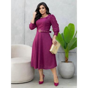 Imagem de Vestido Rodado Moda Evangélica Manga 3/4 com Cinto para Festa de Casam