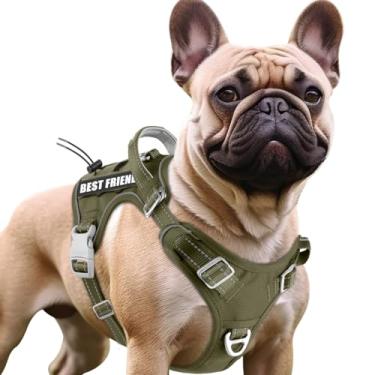 Imagem de BARKBAY Colete tático para cães de serviço, tamanho médio e grande + etiquetas personalizadas, ajustável, refletivo, K9, treinamento de trabalho, fácil controle, militar MolleSystem (verde militar, P)