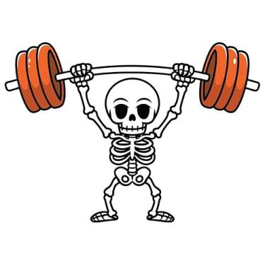 Imagem de Adesivo de vinil engraçado com esqueleto de levantamento de peso 12,7 x 12,7 cm adesivos engraçados para levantamento de peso para academia fitness / forte aderência e decalque à prova d'água