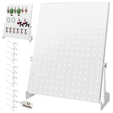 Imagem de Royxen Suporte de exibição Peg Board com ganchos, ângulos ajustáveis para exibição de quadro, porta-chaves, suportes de exibição para eventos de fornecedores (branco, pacote único)