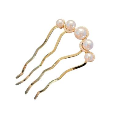 Imagem de Pentes laterais de cabelo, prendedor de garfo, prendedor de cabelo, alfinete de cabelo para coque Updo, pentes de cabelo pérola em forma de U para acessórios de cabelo vintage