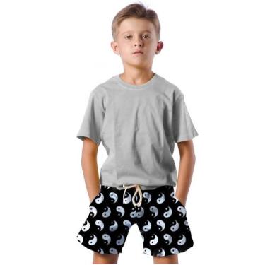 Imagem de Shorts Infantil Bermuda Calção Praia Verão Yin Yang Bem e o Mal Preto 