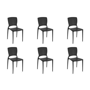 Imagem de Kit 6 Cadeiras Cozinha Jantar Tramontina Safira Em Polipropileno Preto