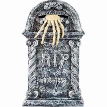 Imagem de Decoração Halloween Eletronica Brinquedo Lápide Túmulo Animatrônic Com Mão de Caveira Mexe Som e Luz
