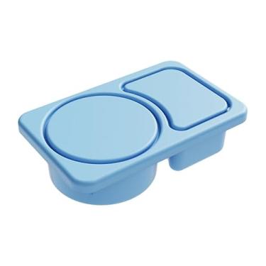 Imagem de Recipiente de silicone para lanches de compartimento duplo com tampas, caixa portátil de armazenamento de alimentos à prova de vazamento para viagens, escola, escritório, lavável na lava-louças (azul)