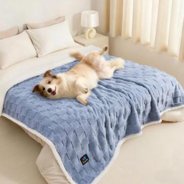 Imagem de Luciphia Cobertor impermeável para cães grandes, lavável, macio, de lã de ovelha, cobertor de gato com jacquard 3D, confortável, calmante, reversível, protetor de sofá, proteção de móveis para animais