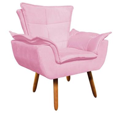 Imagem de Poltrona Opala Suede Rosa Bebê Pés Palito Castanho D´rossi