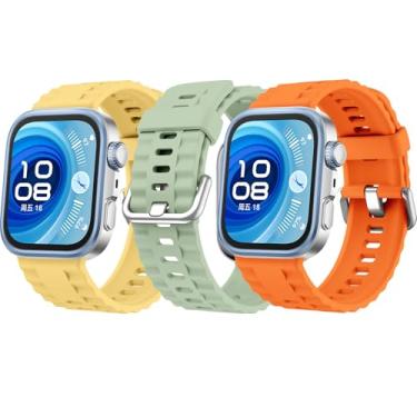 Imagem de HAOZHI Pulseira Compatível para Huawei Watch Fit 4 3 4 Pro,Bracelete Correia Cinta Alça de substituição para Huawei Watch Fit 3,4,4 Pro (Amarelo+Verde Campo+Laranja)