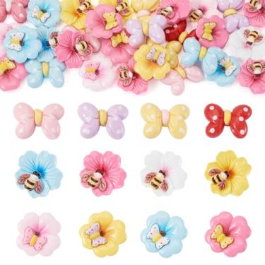 Imagem de FASHEWELRY 30 peças flores borboleta resina cabochão colorido floral 3D com enfeites de scrapbook de abelha para clipe de cabelo capa de telefone espelho sapatos decoração
