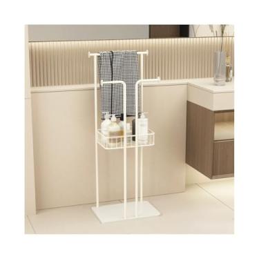 Imagem de Suporte de toalha moderno toalheiro de banheiro piso simples mármore banheiro rack hotel high-end toalheiro (branco cremoso)