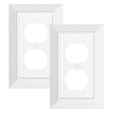 Imagem de Pacote com 2 placas clássicas para tomada frente e verso, placas decorativas de policarbonato inquebrável e tampas de tomada, placas de parede brancas puras para tomadas elétricas, 1 capa de