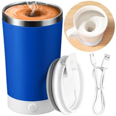 Imagem de Caneca de café com agitação automática, elétrica, 400mL com tampa azul