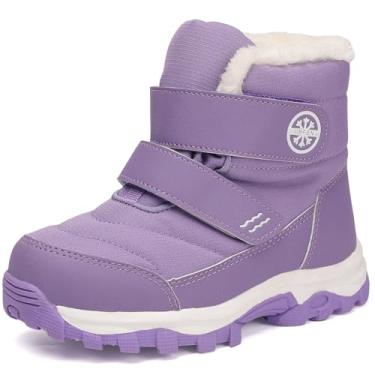 Imagem de UBFEN Botas de Neve para Meninos e Meninas Inverno Quente À Prova D'Água Externa Antiderrapante Tênis Unissex para Frio (Bebê/Criança Pequena/Criança Grande), F/roxo, 3 Big Kid