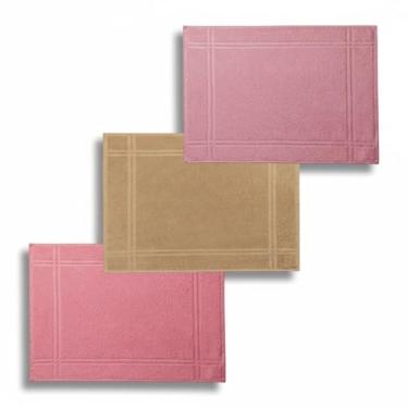 Imagem de Tapete de Banheiro Karsten, 100% Algodão, Kit 3 Peças - Rosa Retrô, Marrom e Rosa