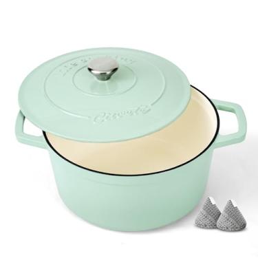 Imagem de Ciwete Forno holandês de ferro fundido esmaltado – Panela de 4,4 litros com tampa e pegadores de panela – Panelas resistentes para assar pão, refogar, ensopados e assar – Seguro para forno e fogão até