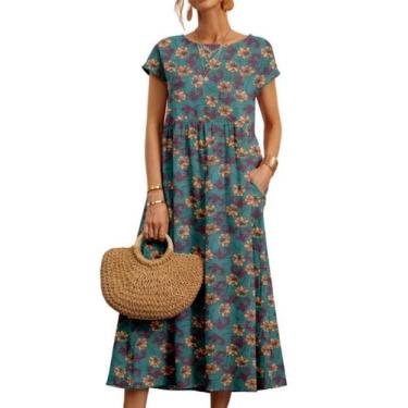 Imagem de Vestido midi Zhyaj, túnica solta, praia de verão com bolsos de algodão