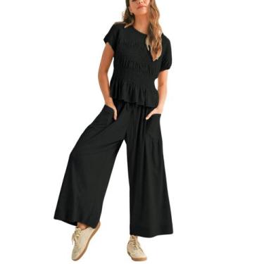 Imagem de Outfit Antnation, calça feminina de 2 peças com avental e pernas larga