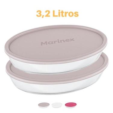 Imagem de 2 Assadeiras Oval Vidro Com Tampa 3,2L Refratário Marinex - NADIR FIGU