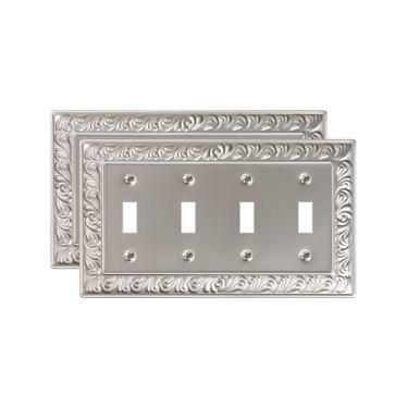 Imagem de TREEWELL Pacote com 2 placas de interruptor de luz quádrupla, 4 capas de placa de interruptor de metal, placas decorativas de parede com padrão paisley, resistente à corrosão, níquel acetinado