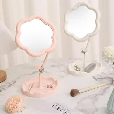 Imagem de Espelho de Mesa em Formato de Flor Decorativo para Maquiagem – Espelho Pequeno Ornamental (Rosa,Gatinho)