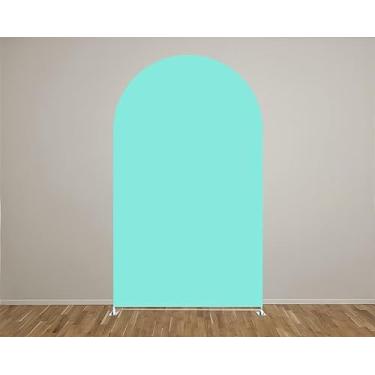 Imagem de AOSTO Capa de fundo de arco para decoração de festa de chá de bebê de aniversário, 0,9 x 2 m, dupla face, fundo azul Tiffany, capa de tecido elástico GX-1285