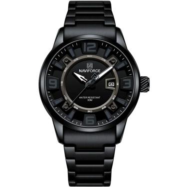Imagem de Relógio De Pulso Masculino De Quartzo Em Aço Inoxidável Impermeável Preto