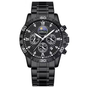 Imagem de Relógio De Pulso De Quartzo Masculino Multifuncional Em Aço Inoxidável Impermeavel Preto