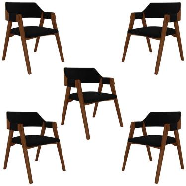 Imagem de Kit 5 Cadeiras Sala De Jantar E Jogos Carteados Madeira Maciça Poker Veludo Preto-imbuia G42 - Gran Belo