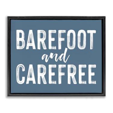 Imagem de Stupell Industries Barefoot & Carefree Blue Gold Framed Floater Canvas Wall Art, design por Lettered and Lined, 17 x 21