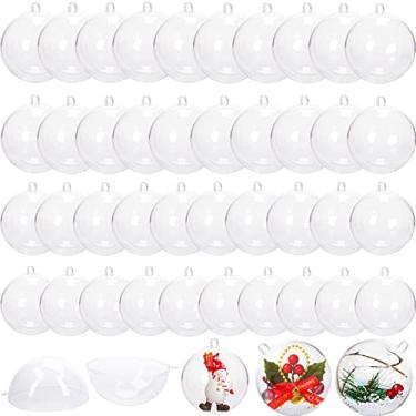 Imagem de 40 bolas de enfeites de Natal transparentes, esfera oca com 4 tamanhos, enfeite de bola preenchível de plástico transparente para árvore de Natal, decoração de casa, casamento, festa (4 cm, 5 cm, 6