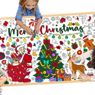 Imagem de MYFEST Toalha de mesa para colorir de Natal 76 x 183 cm, pôster/faixa para colorir de Natal grosso e jumbo para atividades de pintura DIY ou jogos de desenvolvimento, artesanato de papel de desenho