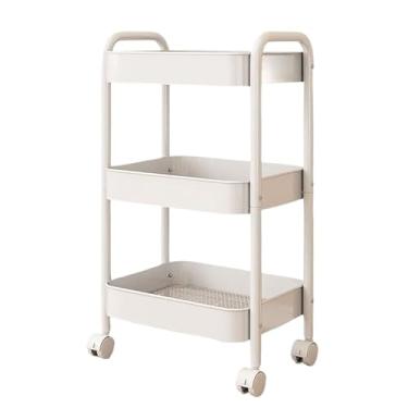 Imagem de Carrinho de armazenamento, prateleiras de três níveis, com alça auxiliar, estrutura de aço, equipado com rodízios