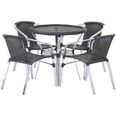 Imagem de 4 Cadeiras E Mesa Com Tampo Alumínio área Varanda Preto