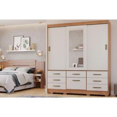 Imagem de Guarda Roupa Casal 3 Portas De Correr E 7 Gavetas C- Espelho Luiza Cinamomo-off White - Panan
