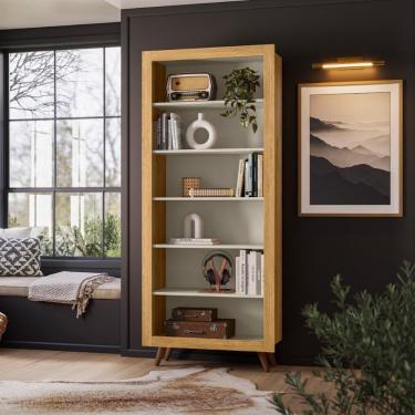 Imagem de Livreiro Bologna Com Prateleiras P/ Livros Freijó Toq/off White Fosco