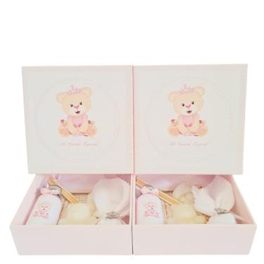 Imagem de 2 Caixa Convite Padrinhos de Batismo, Urso Príncipe e Urso Princesa, MDF 15x15x5 cm (Rosa)
