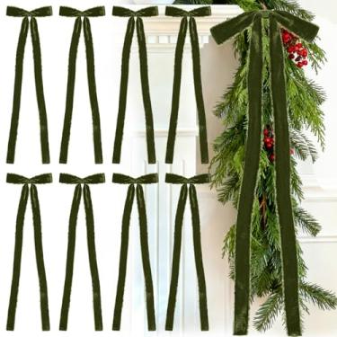Imagem de Glitinsel 8 peças de laços de Natal de veludo, pré amarrados, feitos à mão, com franjas, laços de fita de veludo, artesanato rústico, embrulho de presente para guirlanda de Natal, guirlanda de escada