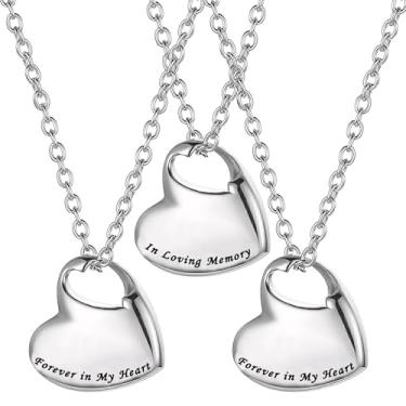 Imagem de LUMINFLY Colar de urna de cremação de coração gravado, conjunto de 3 peças para cinzas, joia memorial com corrente de aço inoxidável ajustável