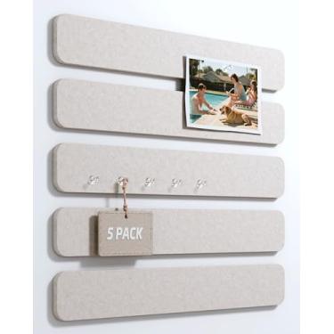 Imagem de Fluxynara Placa de cortiça com tiras de feltro alternativas, pacote com 5, 33 x 5 cm, placa de pinos de escritório com 35 pinos, instalação adesiva para porta de quarto e escritório em casa (aveia)