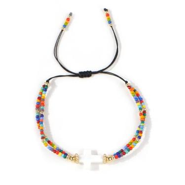 Imagem de SHINUS BOHO Pulseiras de cruz com contas douradas para mulheres, fofas feitas à mão, Enewton, empilháveis, boho, contas, bola, amizade, elástico, verão, praia, joias, presente, 7, Sem Pedra Preciosa