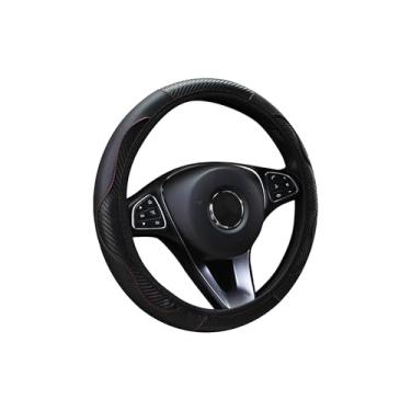 Imagem de Tioollev Capa de volante de carro, protetor de volante elástico de couro sintético de microfibra de fibra de carbono de 38 cm para homens e mulheres, universal durável para carro decorativo adequado