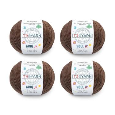 Imagem de Troyarn Lã Jr (pacote com 4 novelos) 40% lã merino% 20 caxemira% 40 fios acrílicos peso #1 fio macio de tricô e crochê para crochê e tricô (4 x 50 ml) / (4 x 190 jardas) (11107 - marrom)