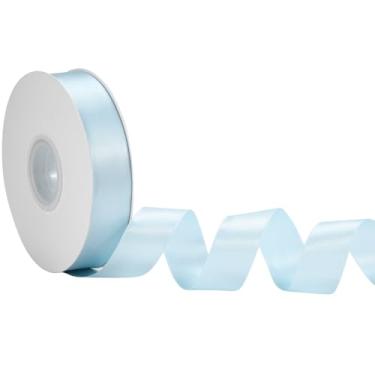 Imagem de Fita de cetim azul claro 2,5 cm x 50 metros – Fita dupla face para chá de bebê menino para embalagem de presente, artesanato e laços DIY