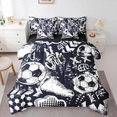 Imagem de Erosebridal Jogo de edredom para meninos, tamanho casal, cama de futebol americano, 7 peças, lençol e fronhas para jogadores de futebol, grunge cool graffiti, decoração de quarto