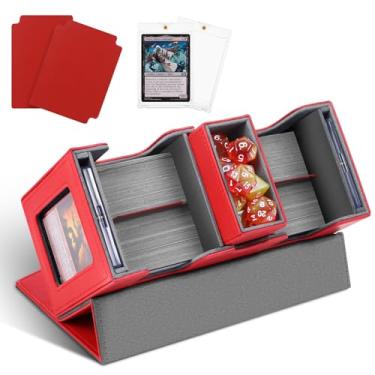 Imagem de Zioffiel MTG Deck Box com 2 expositores Commander, caixa de baralho TCG 3 em 1 para mais de 200 cartas de manga dupla, estojo de armazenamento de cartões com 2 divisórias e 2 toploaders para reunião