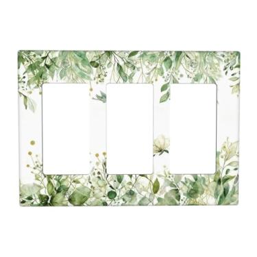 Imagem de SgEdao Capas decorativas para tomadas, folhas de eucalipto, verde-oliva, folhas botânicas, aquarela, placa de parede de 3 grupos, capas de interruptor de luz tripla para banheiro, fazenda, cozinha