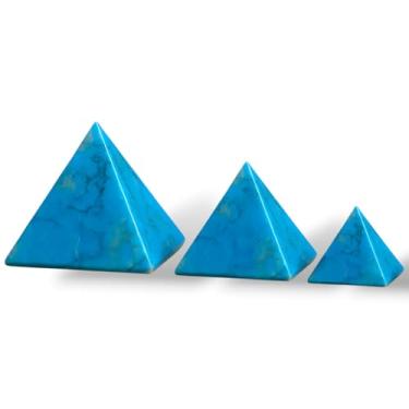 Imagem de Pedra pirâmides – Conjunto de 3 pirâmides de cura feitas à mão (4 cm) – Pedra natural premium para casa, escritório, decoração de meditação e proteção de mesa – Desin elegante (pedra turquesa, 4 cm)