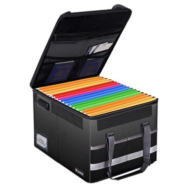 Imagem de Caixa de documentos à prova de fogo com cadeado – organizador de arquivos e bolsa de documentos à prova de fogo com zíper, bolsos e alça portátil – Armazenamento de arquivos dobrável para pastas