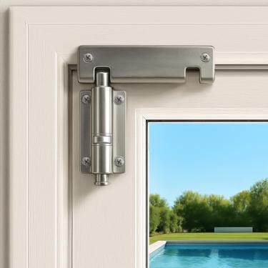 Imagem de Trava de segurança para porta deslizante – Ventilação de ar fresco, travas de pé de segurança para crianças e animais de estimação, suporte superior/inferior para portas e janelas de vidro de pátio